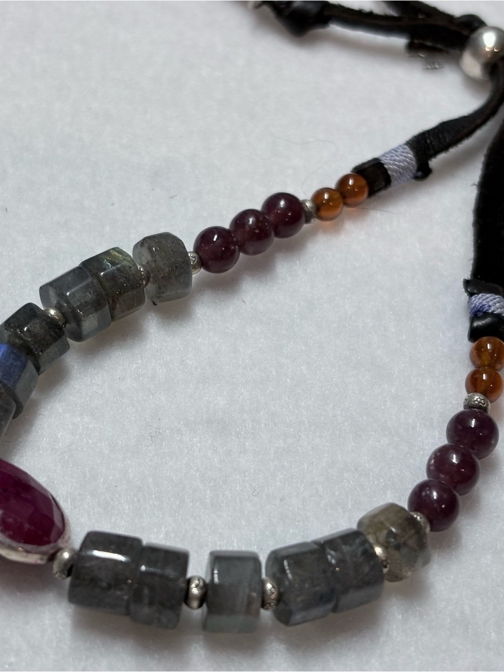 Ruby and labradorite silver bracelet